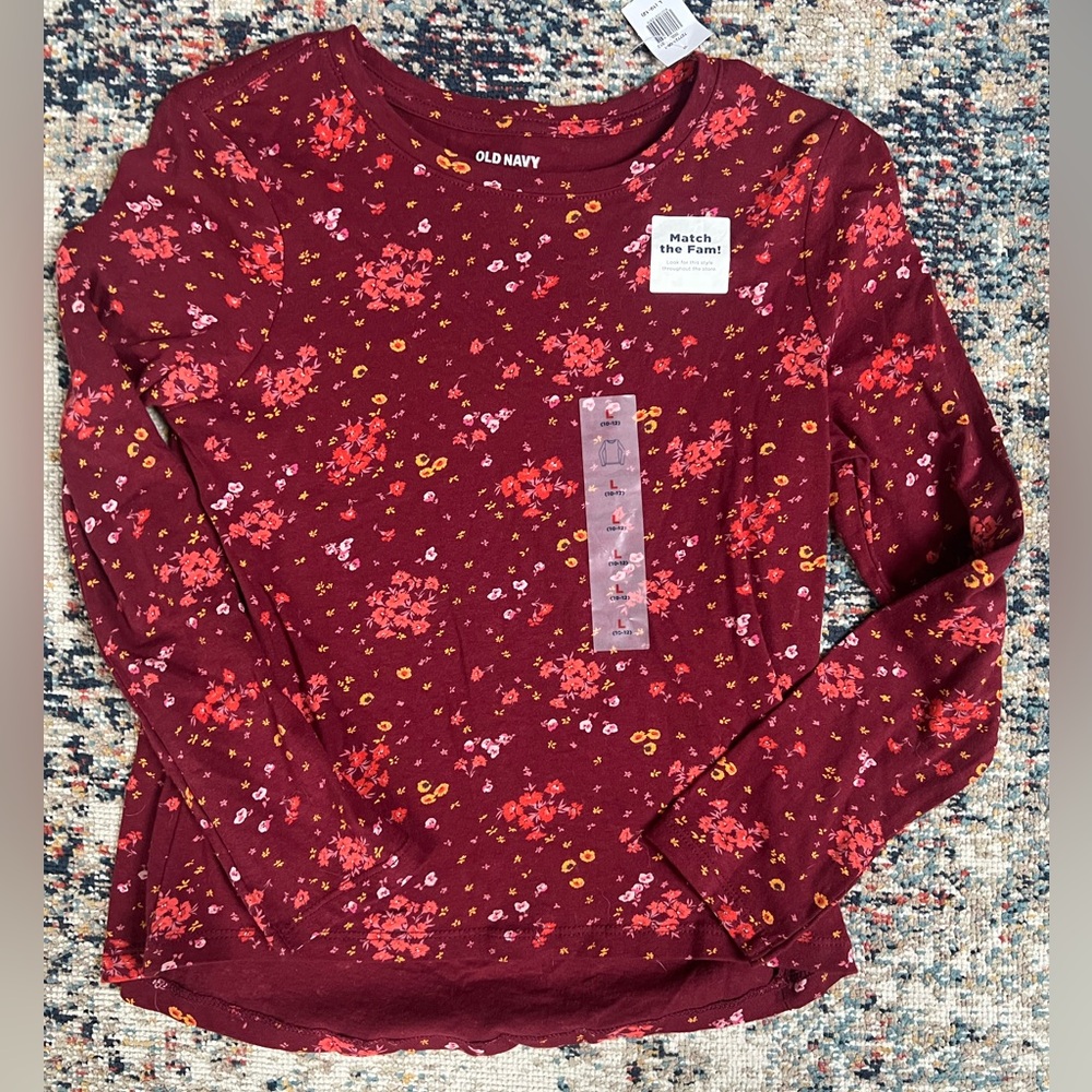 Brand NEW! Girl Old Navy Burgundy Floral Top with Pink and Yellow Accents - Picture 1 of 7